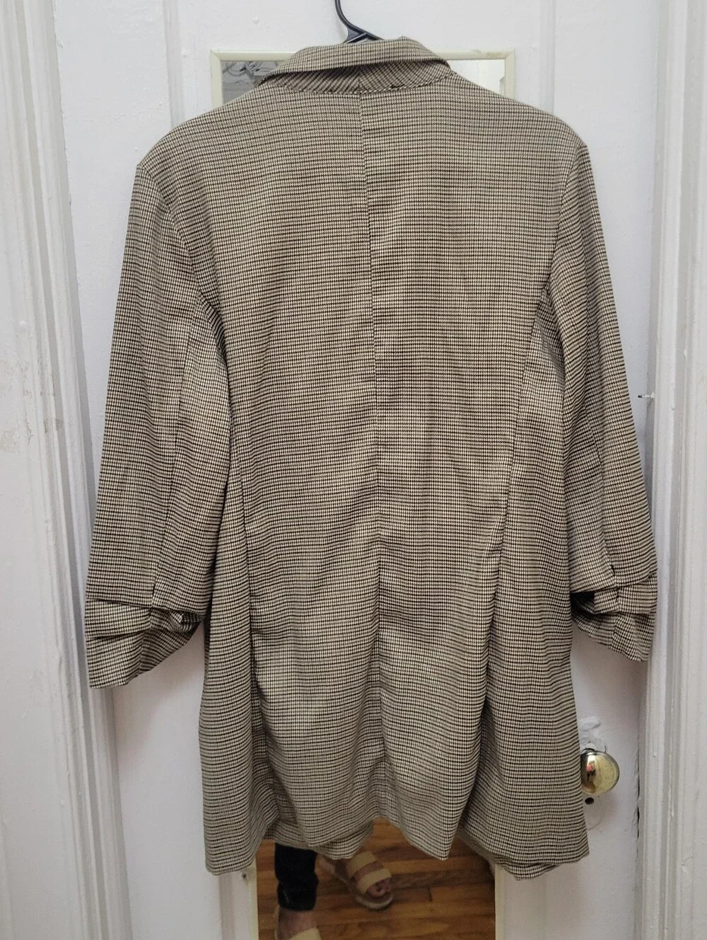 Rachel Zoe Tan Houndstooth Trench Blazer EUC Office Career‎ Preppy
